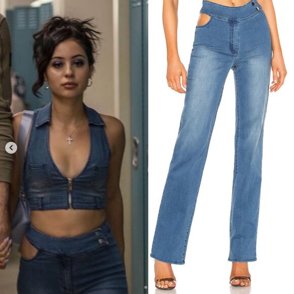 I AM GIA DENIM OPEN CUT OUT SET BRIT TOP KAYLA PANTS XXS - Picture 2 of 5